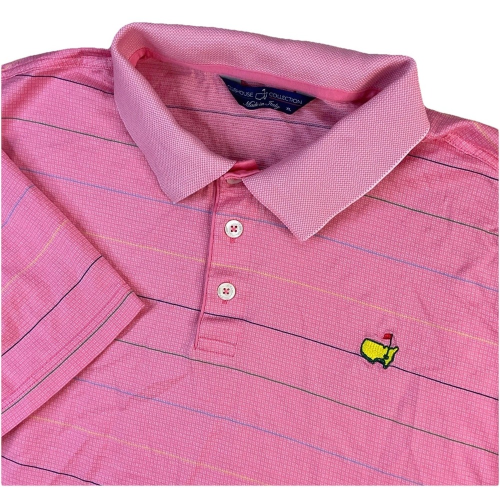 Masters Clubhouse Collection Mens XL Polo Shirt Striped‎ Pink Italy Golf 2761